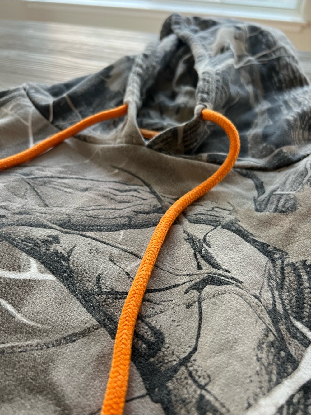 Knitswell Women’s Camo Hoodie in Gray & Black with Orange Drawcords - Picture 3 of 6